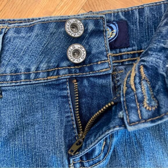 Angels Jeans Y2K Floral Sequin Distressed Denim Mini Micro Skirt Blue Size 7 - Picture 6 of 10